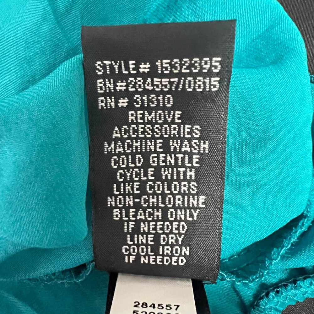 Iz Byer Blouse 2X Teal Blue Hammered Satin Split Dolman Sleeve Bubble Hem Top - Picture 9 of 11
